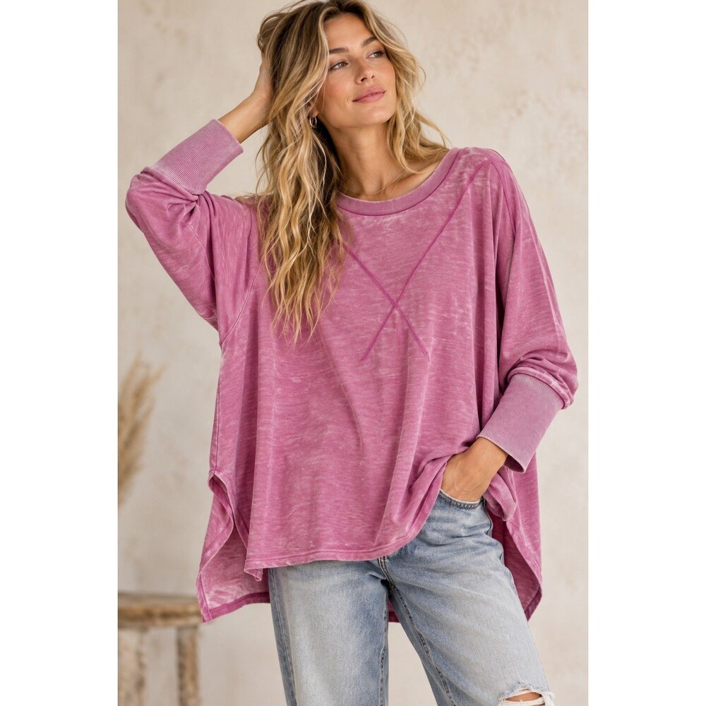 NWT Akemi + Kin Anthropologie Distressed Burnout Oversized Sweatshirt M/L Pink
